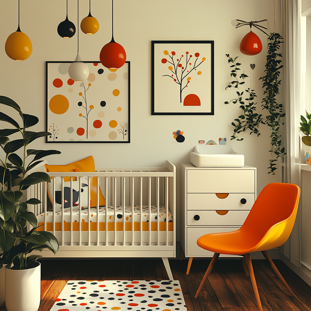 Minimalist flat design ng nursery room na may mga elemento ng financial planning para sa paghahanda sa panganganak.